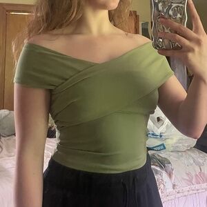 Green off the shoulder Y2K top